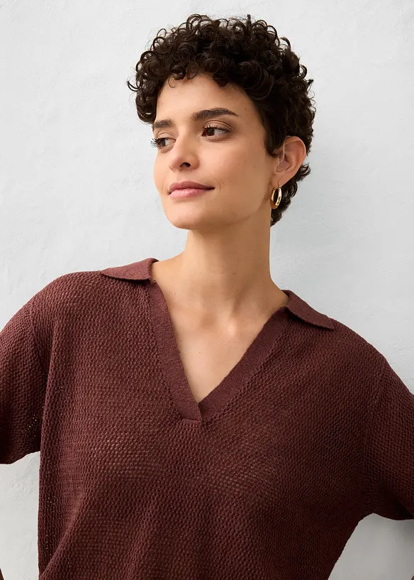 Polo in maglia traforata con percentuale di lino, bonprix