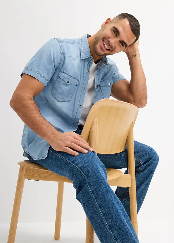 Camicia a maniche corte in jeans di puro cotone biologico, slim fit, bonprix