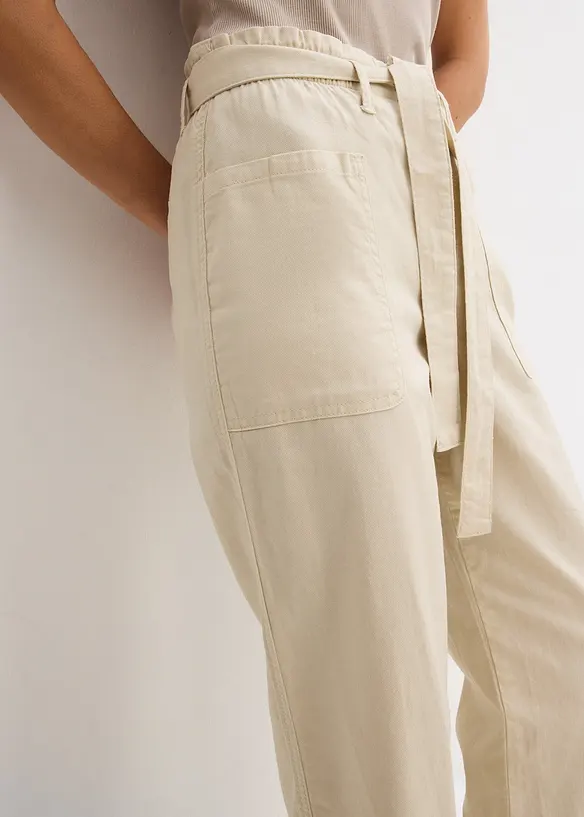 Pantaloni cropped con cinta comoda in puro cotone, bonprix