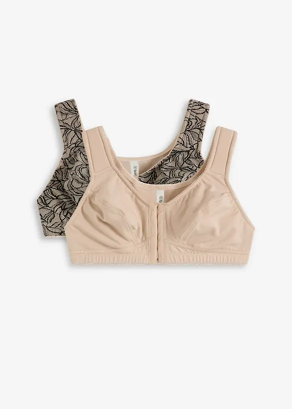 Reggiseno senza ferretto con allacciatura sul davanti e cotone biologico (pacco da 2), bonprix