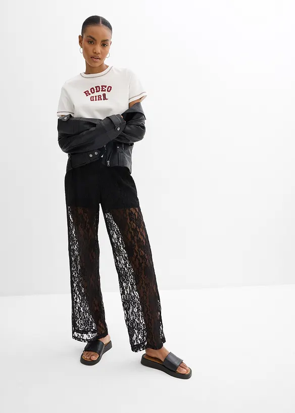 Pantaloni con elastico in vita e pizzo, bonprix