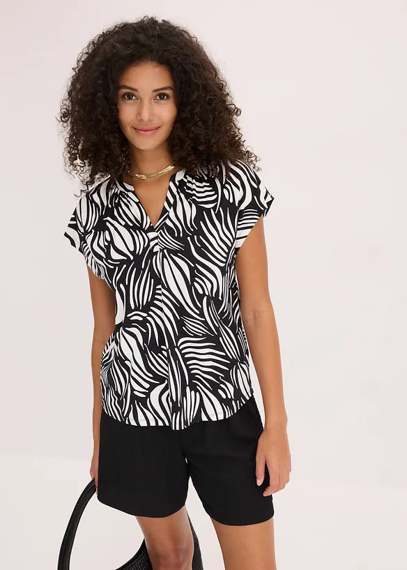 Maglia serafino in misto viscosa morbido, bonprix