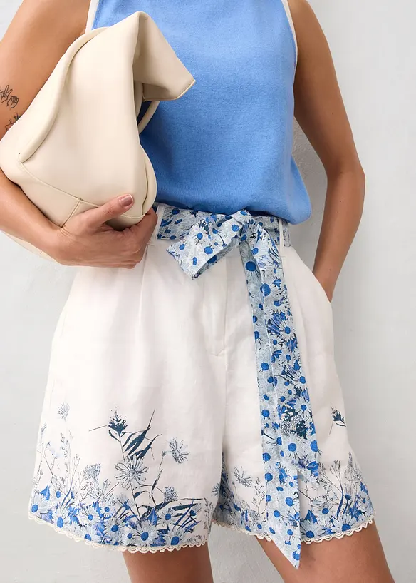 Shorts in puro lino con stampa floreale, bonprix