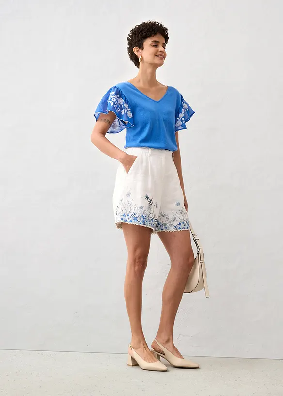 Top in maglia di misto seta con maniche di chiffon, bonprix