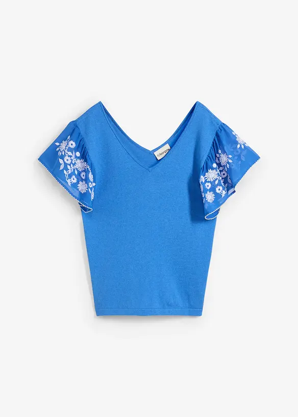 Top in maglia di misto seta con maniche di chiffon, bonprix