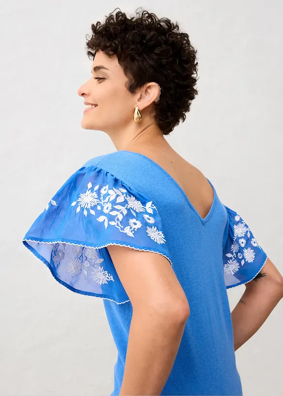 Top in maglia di misto seta con maniche di chiffon, bonprix