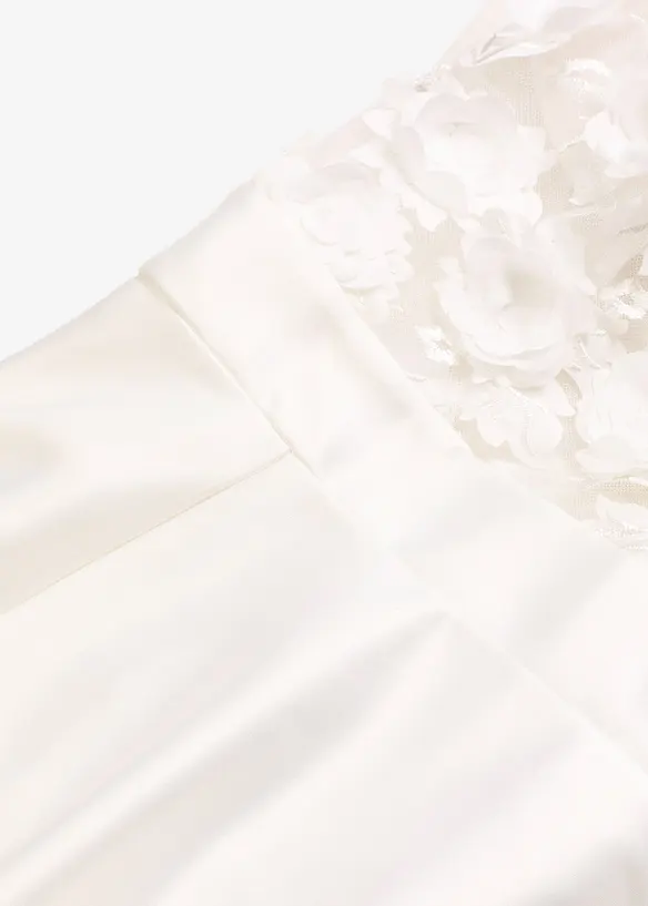 Abito da sposa in satin lucido con applicazione floreale, bonprix