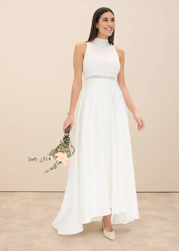 Abito da sposa in satin lucido con pizzo, bonprix