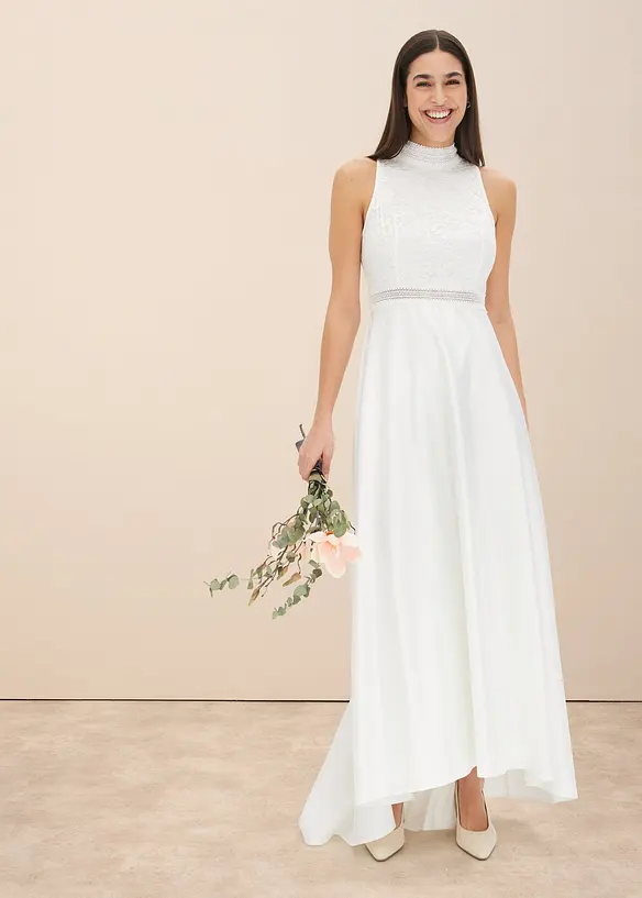 Abito da sposa in satin lucido con pizzo, bonprix
