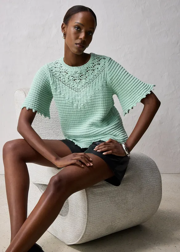 Maglione traforato in misto lino, bonprix