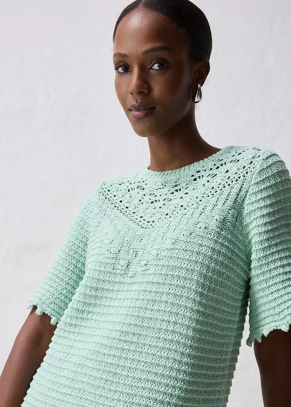 Maglione traforato in misto lino, bonprix