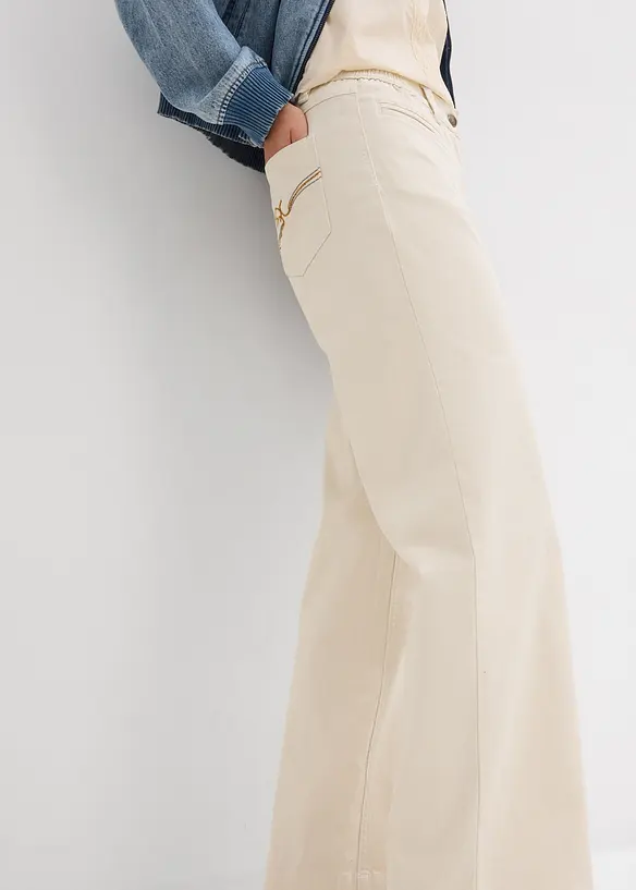 Jeans wide leg con bordo vita confortevole, vita media, bonprix
