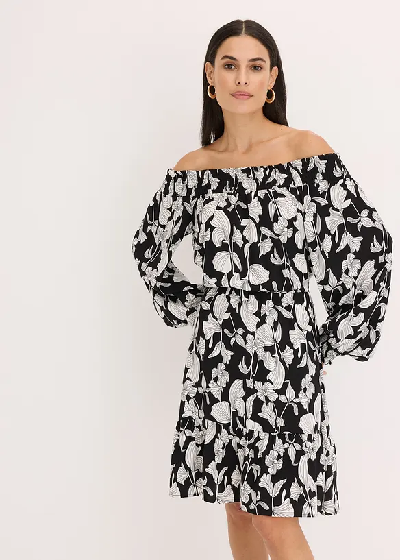 Abito fantasia con spalle scoperte, bonprix