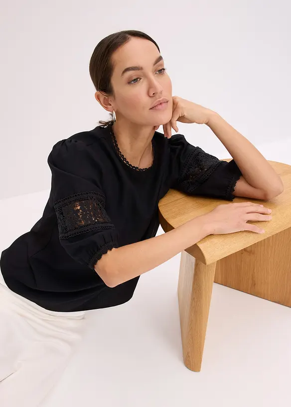 Blusa a maniche corte in misto lino, bonprix