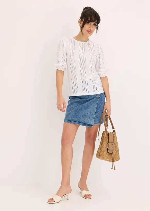 Maglia traforata con volant, bonprix