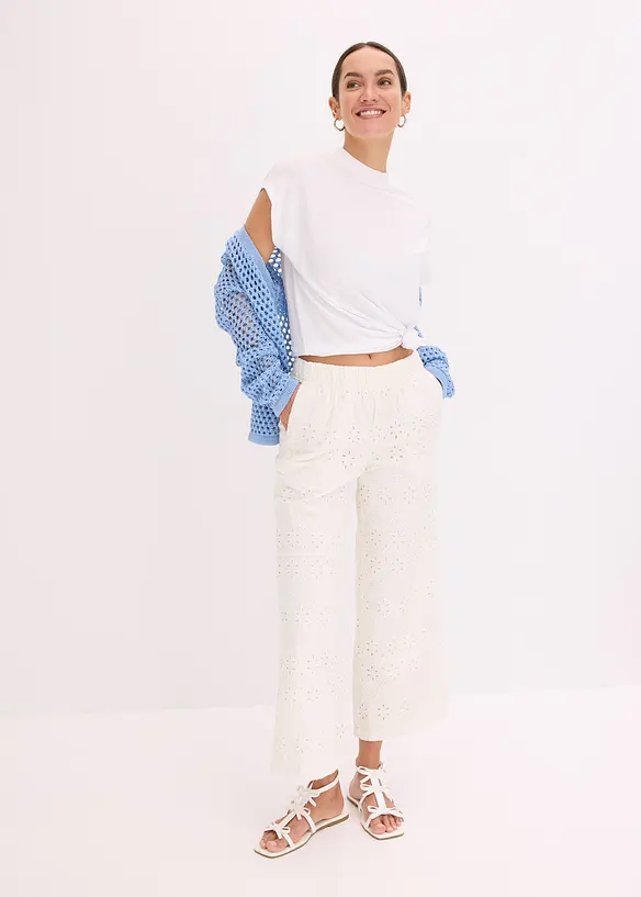 Pantaloni culotte con ricami traforati, bonprix