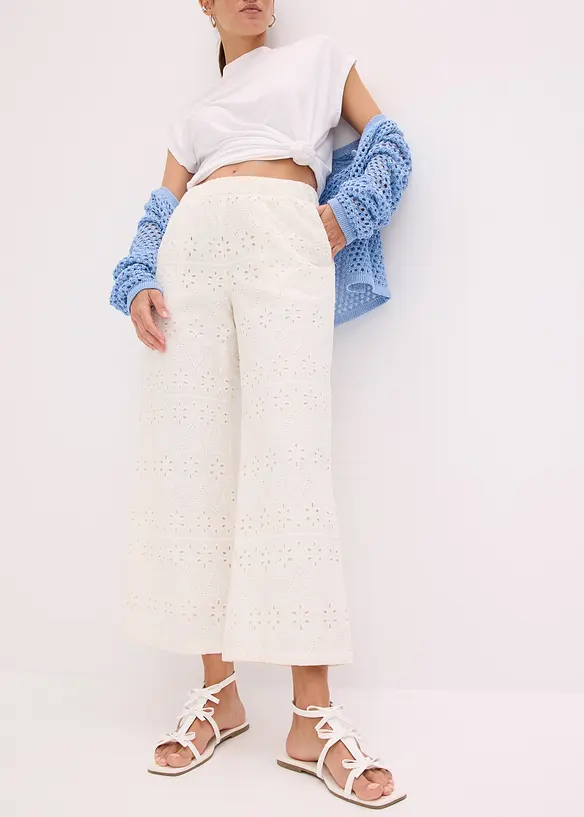 Pantaloni culotte con ricami traforati, bonprix