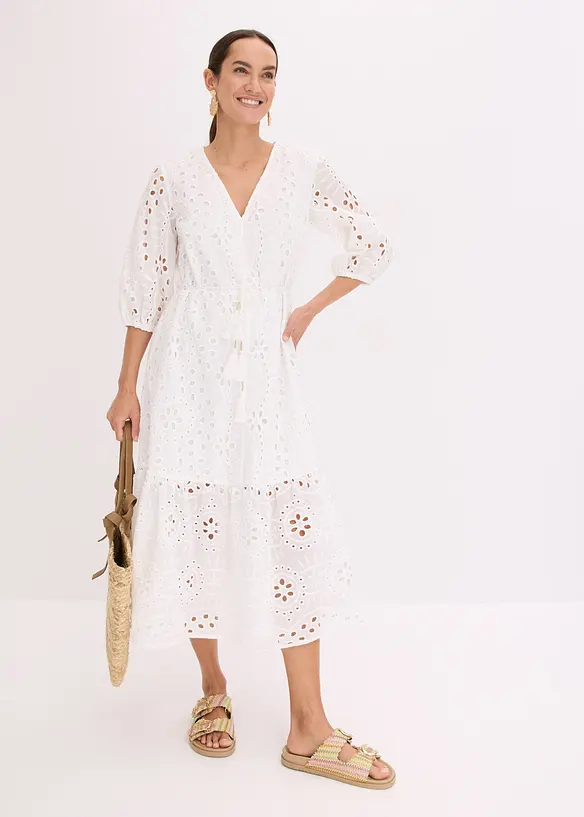 Abito midi con ricami traforati, bonprix