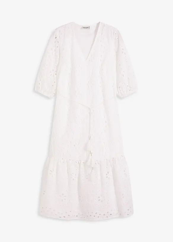 Abito midi con ricami traforati, bonprix