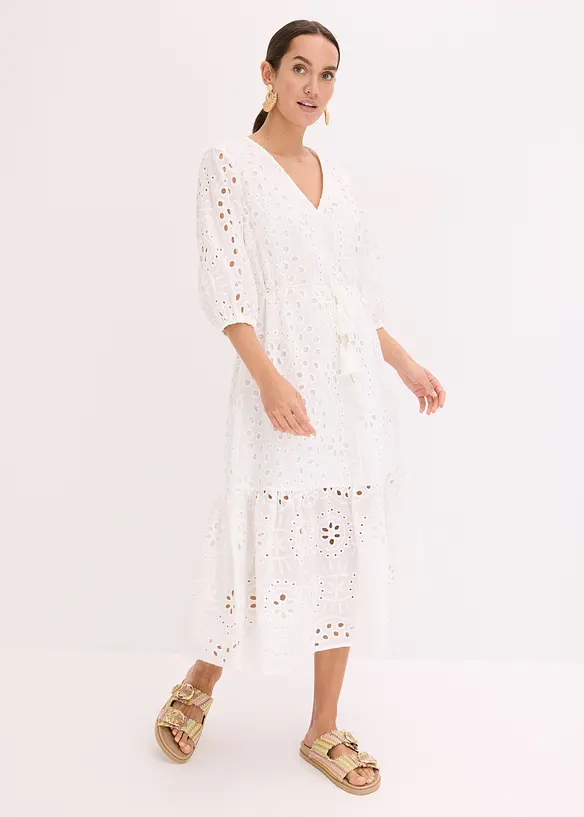 Abito midi con ricami traforati, bonprix