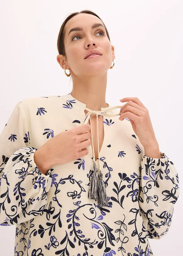 Abito corto effetto lino in stile bohémien, bonprix
