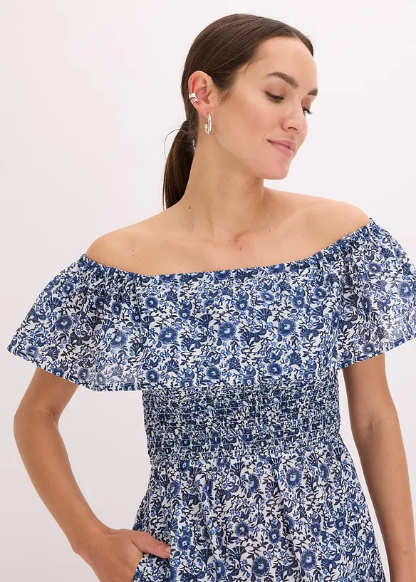 Abito midi in stile bohémien a spalle scoperte, in cotone leggero, bonprix