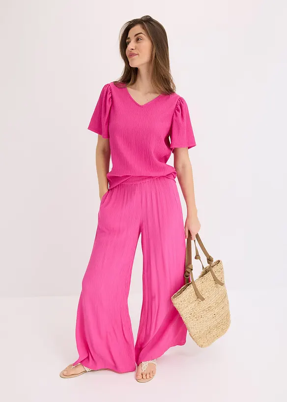 Maglia in crêpe strutturato con maniche ad aletta, bonprix