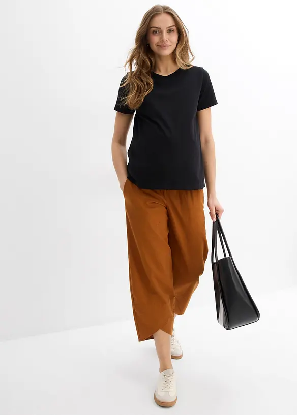 Pantalone prémaman con fascia in vita risvoltabile, in lino e cotone., bonprix