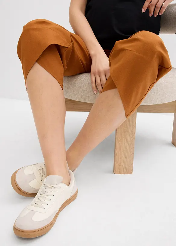 Pantalone prémaman con fascia in vita risvoltabile, in lino e cotone., bonprix