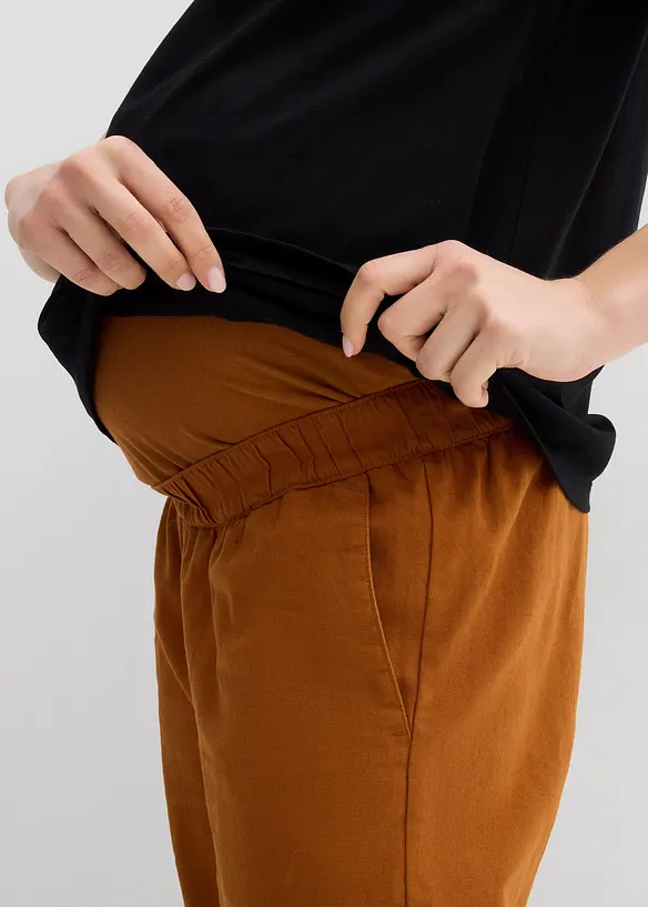 Pantalone prémaman con fascia in vita risvoltabile, in lino e cotone., bonprix