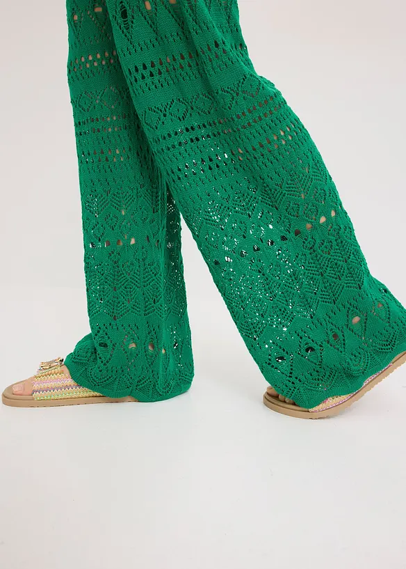 Pantaloni con elastico in vita in maglia traforata, bonprix