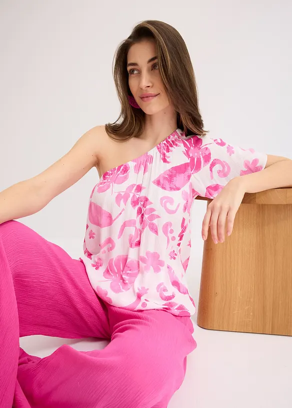Blusa monospalla in viscosa operata, bonprix