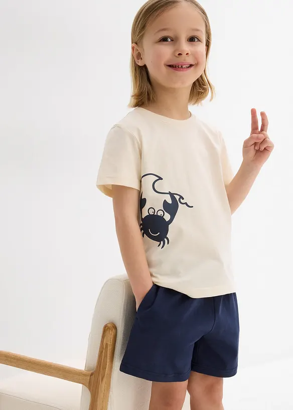 T-shirt e pantaloni corti in jersey di puro cotone biologico (set 2 pezzi), bonprix