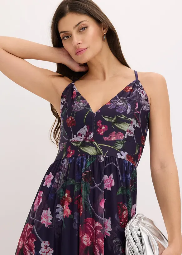 Abito lungo in delicato tulle con spalline, bonprix