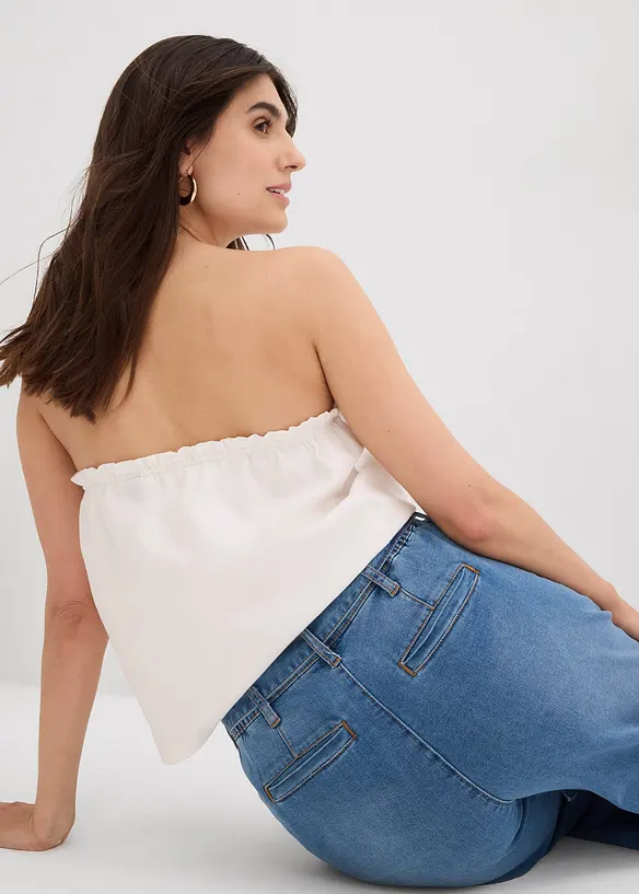 Jeans wide leg cropped con cinta comoda, vita alta, bonprix