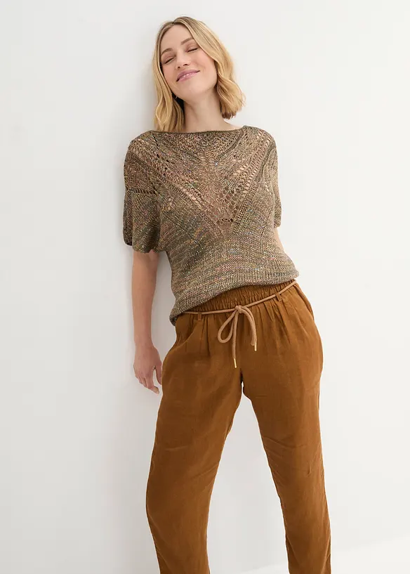 Pantaloni in puro lino con elastico in vita, bonprix