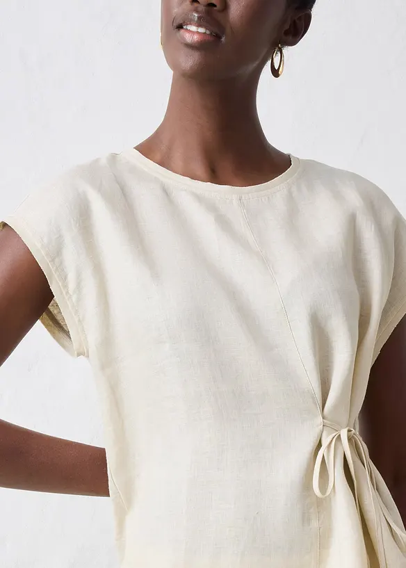 Maglia in puro lino con inserto in tessuto, bonprix