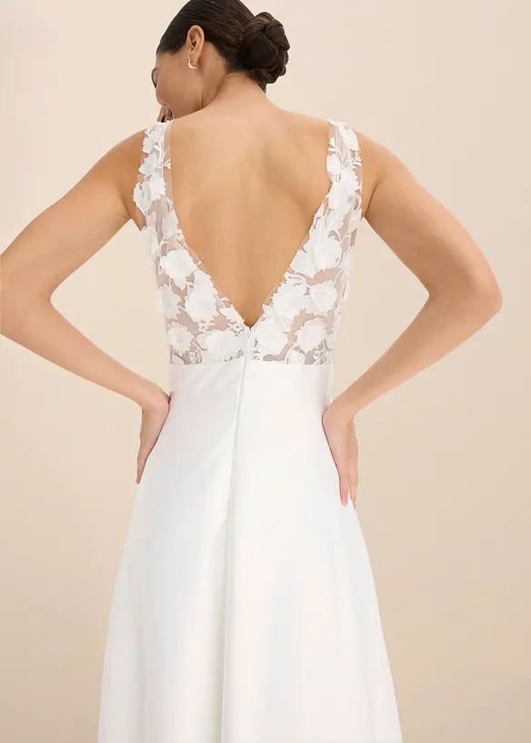 Abito da sposa in satin lucido con applicazione floreale, bonprix