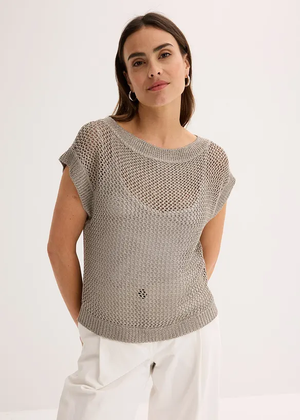 Maglione traforato in filato a nastro lucido, bonprix