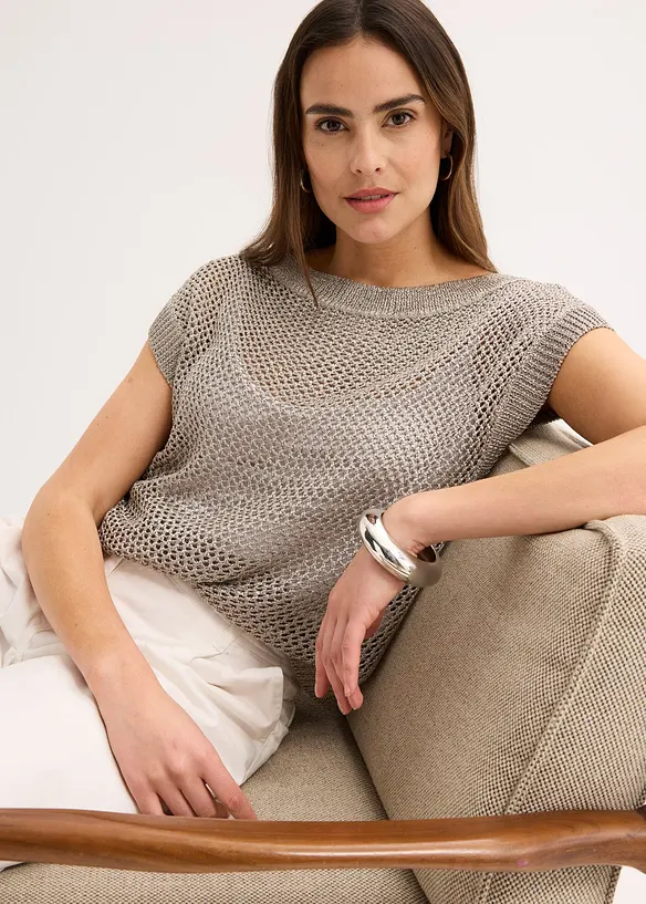 Maglione traforato in filato a nastro lucido, bonprix