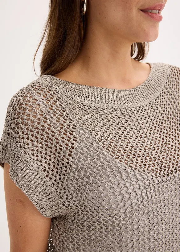 Maglione traforato in filato a nastro lucido, bonprix