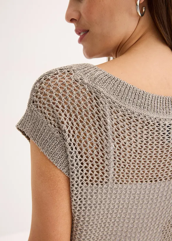 Maglione traforato in filato a nastro lucido, bonprix