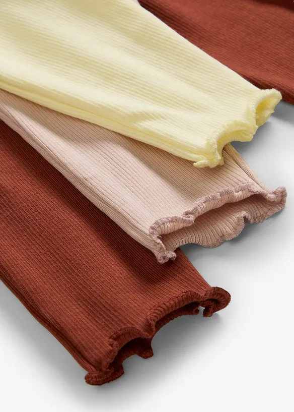 Leggings a coste in cotone biologico con volant (pacco da 3), bonprix