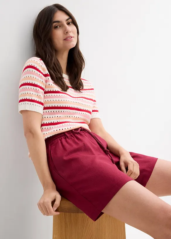 Shorts paper bag in misto lino, bonprix