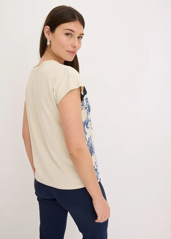 Maglia oversize con applicazione di pizzo sullo scollo, bonprix