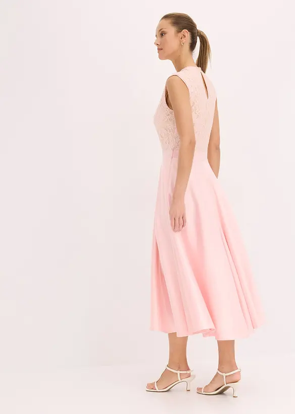 Abito midi in satin lucido con pizzo, bonprix