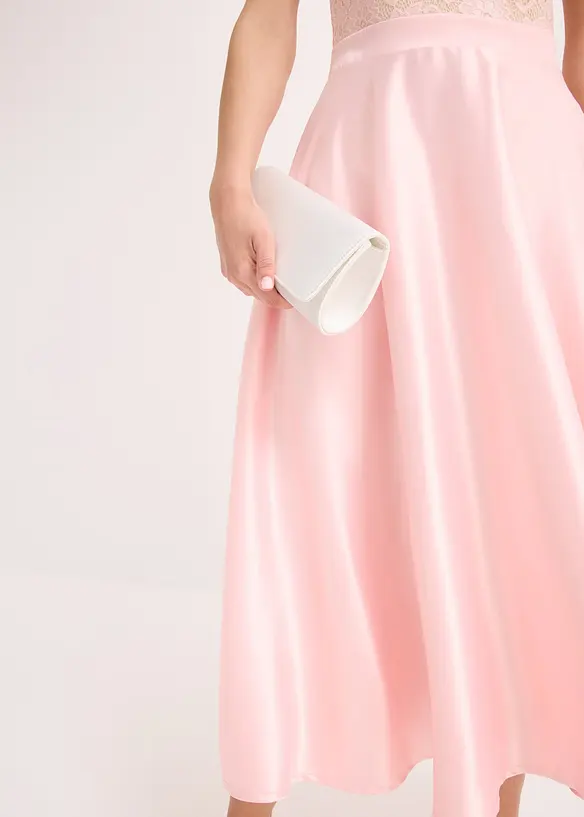 Abito midi in satin lucido con pizzo, bonprix