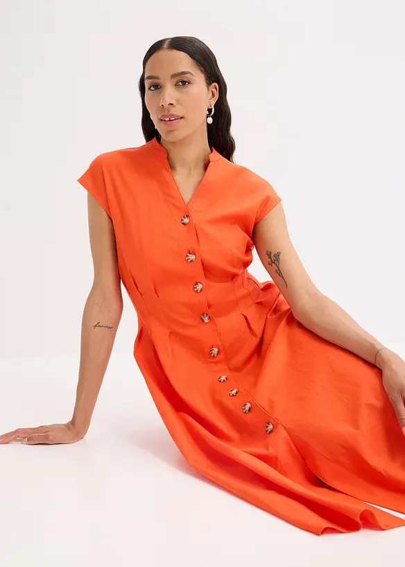 Abito midi in misto lino leggero, bonprix