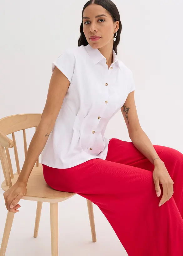 Blusa a maniche corte in misto lino fresco e leggero, bonprix