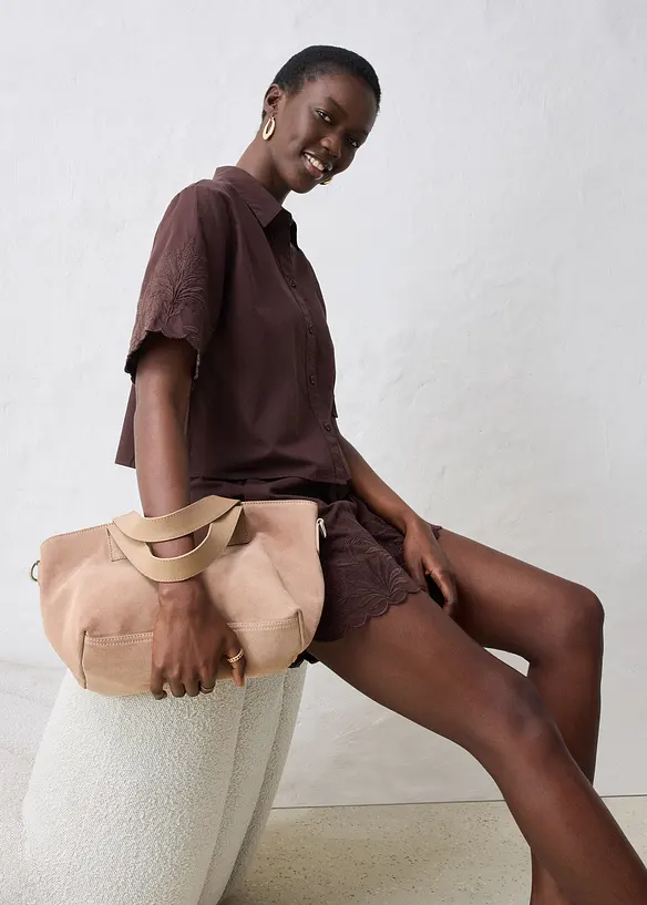 Camicia cropped in misto lino, bonprix
